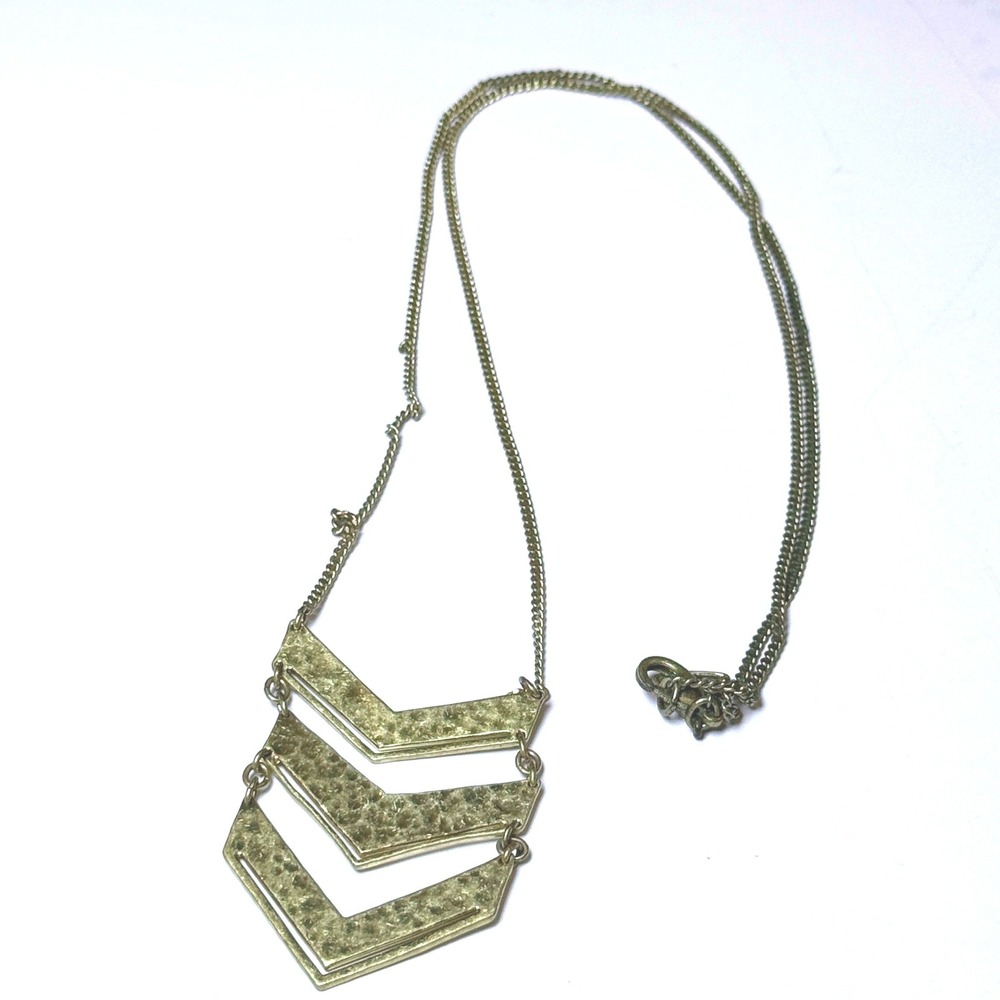 Silpad Chevron Plunge Necklace Hammered Brass Gold Tone Retired 28"